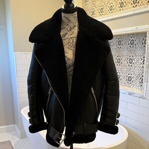 Acne Black Shearling Coat with Buckle Accents velocite